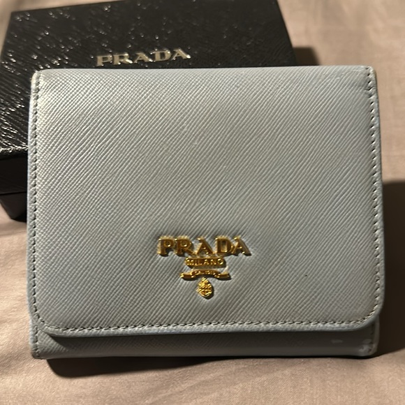 Prada Authentic light blue trifold wallet with box - Picture 2 of 13